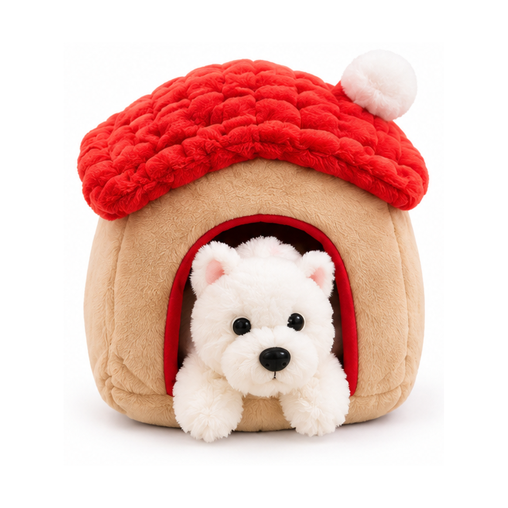 Plush Pet House with White Puppy - Beige & Red | Z1196 - Toys & Games - Lebanon
