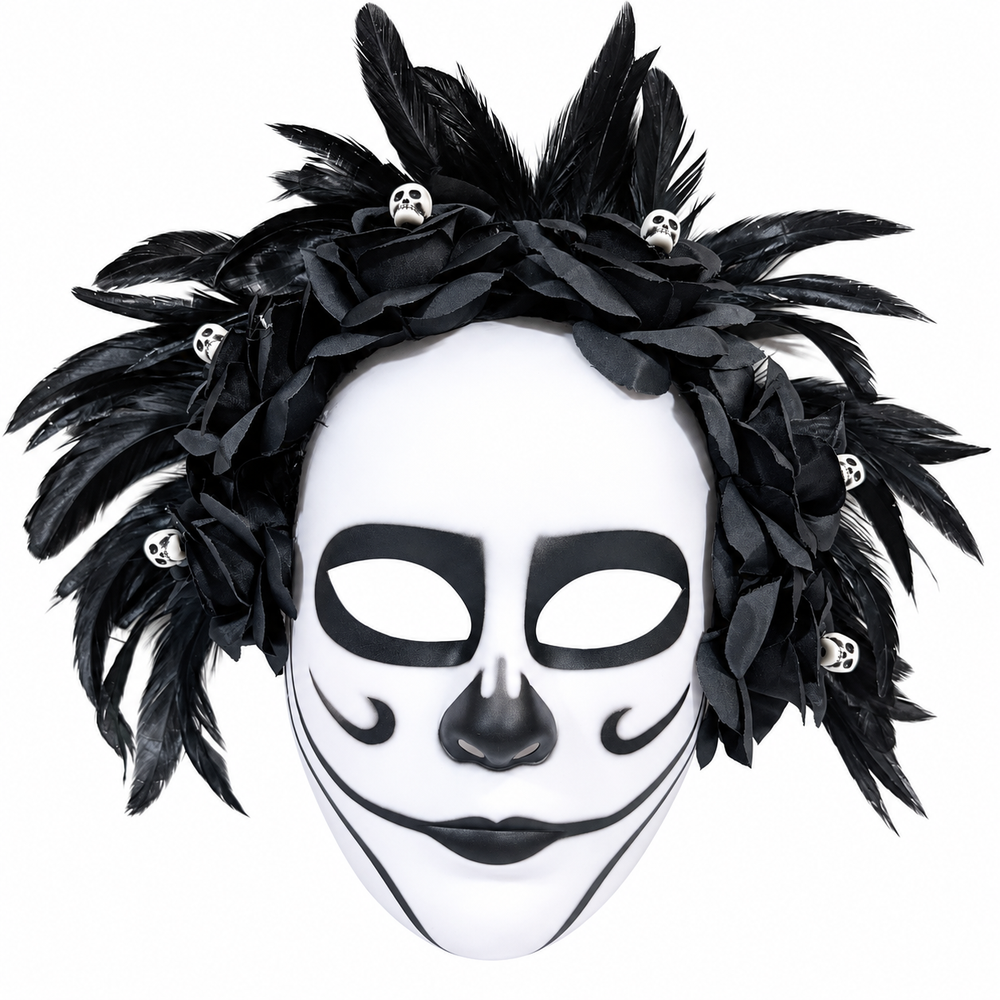Halloween Skull Flower & Feather Face Mask | AL2646 - Toys & Games - Lebanon