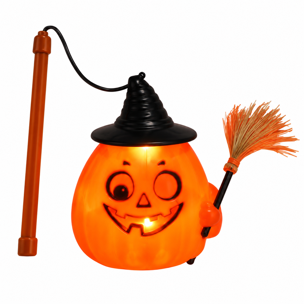 Halloween Light-Up Pumpkin Lanterns with Witch Hat & Broom - Black Hat / AL2629-BK - Toys & Games - Lebanon
