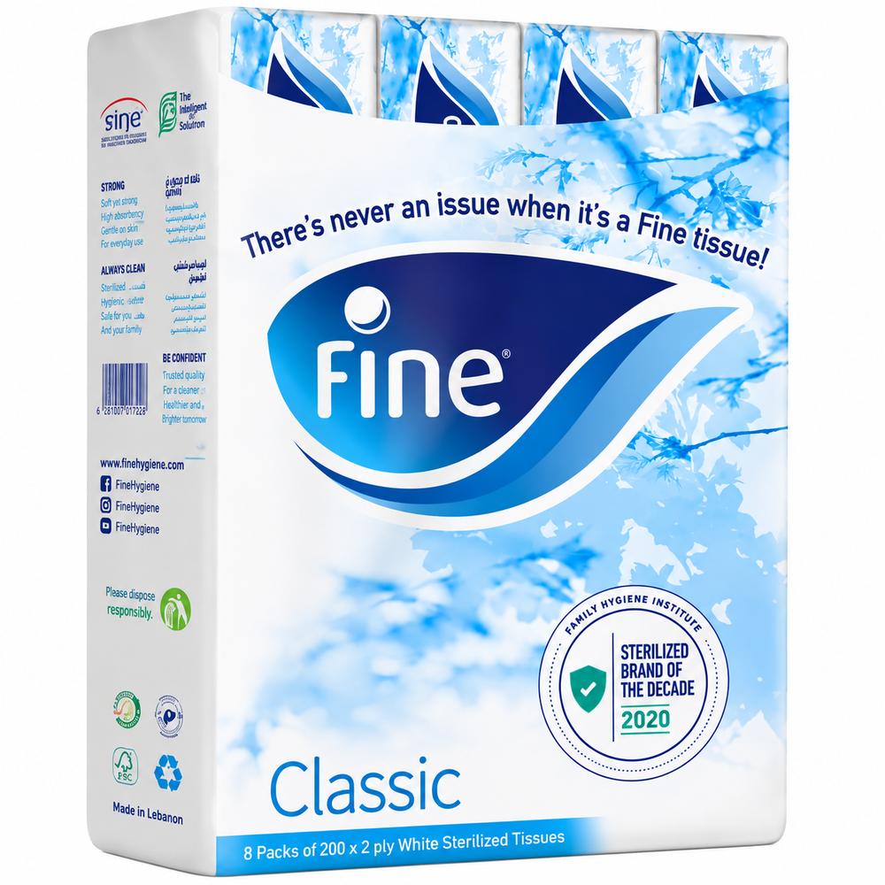 Fine Facial Tissue Classic 200 Sheets x 8 Pack | F0003245