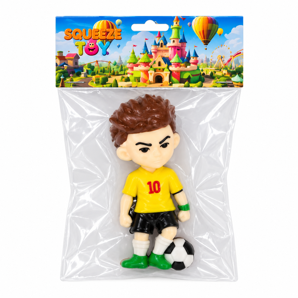 Squeeze Toy Soccer Player Figure - Brown-Haired Yellow No.10 Standing With Football | AL1097 - Toys & Games - Lebanon