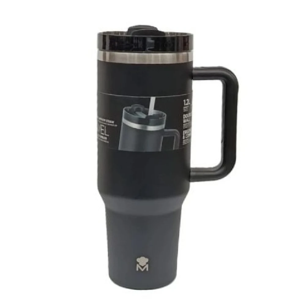 MasterPro Masterpro Double Wall Tumbler Stainless Steel with PP Straw & Silicone Ring, 1.2l - Black | BGMP-6802 - Home & Kitchen - Lebanon