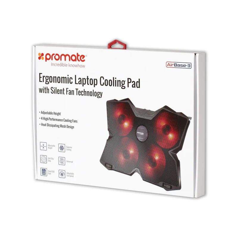 Promate Promate Ergonomic Laptop Cooling Pad with Silent Fan Technology | AirBase-3 - Computers & Tech - Lebanon