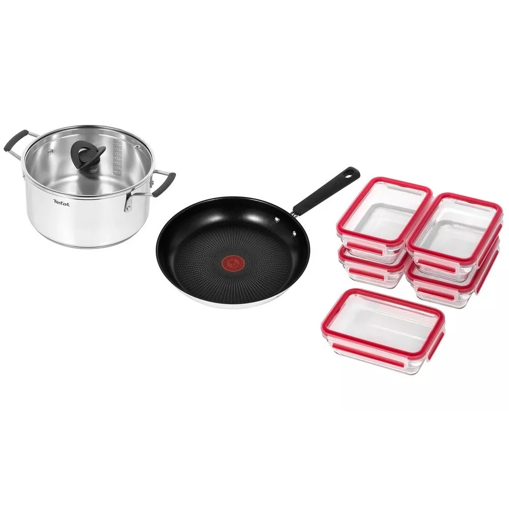 Tefal Tefal Optispace Induction Frying Pan 28cm Set with 5 Storage Containers | G737S325 - Home & Kitchen - Lebanon