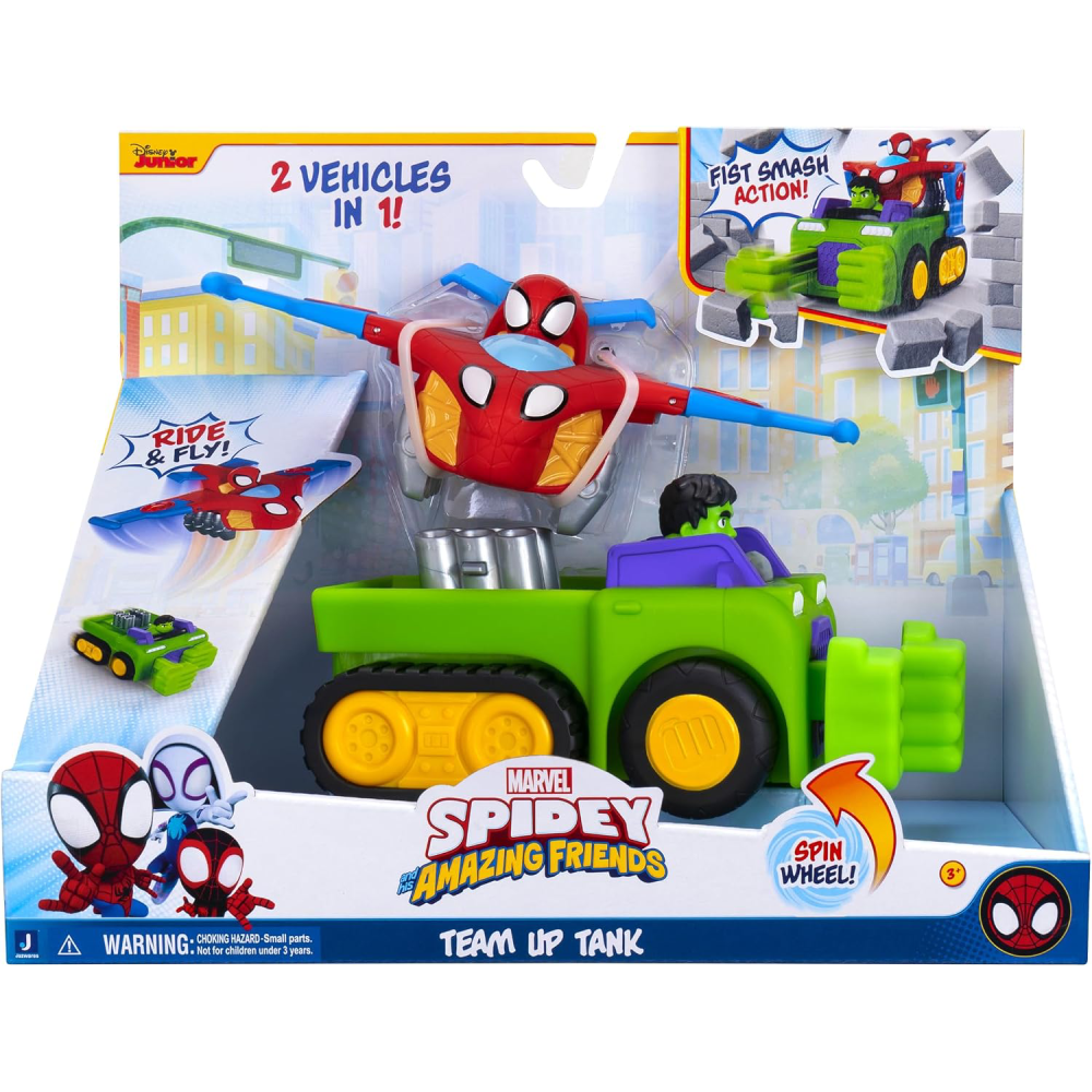 Marvel Marvel Feature Vehicle Team Up Tank Combining 6" Hulk Smash Tank and 4" Spidey Glider Jet | SNF0323 - Toys & Games - Lebanon