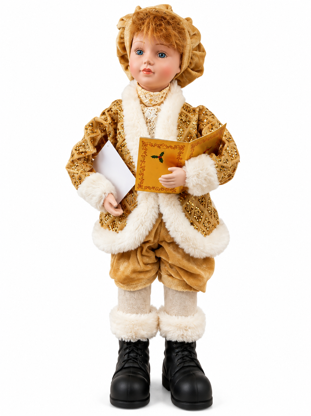 Christmas Caroling Doll Decoration with Light-Up Gold Outfit | CK9183-16CA - Home & Kitchen - Lebanon