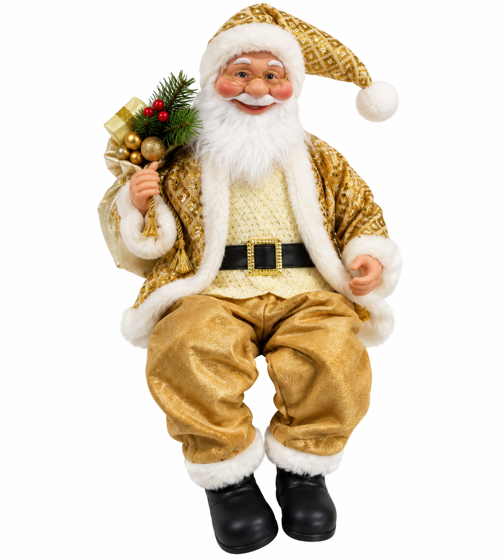 Christmas Light-Up Sitting Santa Claus Decoration Gold | CK9183-28G-S - Home & Kitchen - Lebanon
