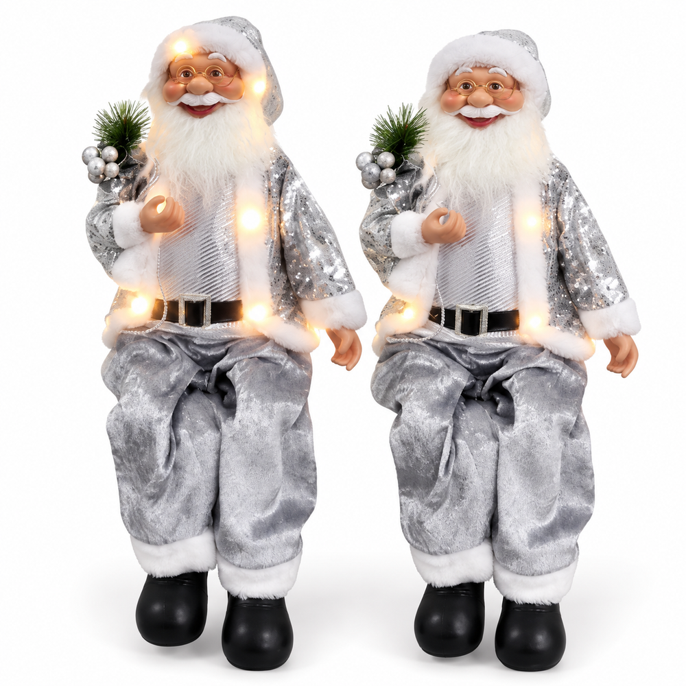 Christmas Light-Up Sitting Santa Claus Decoration Silver | CK9184-28S-S - Home & Kitchen - Lebanon