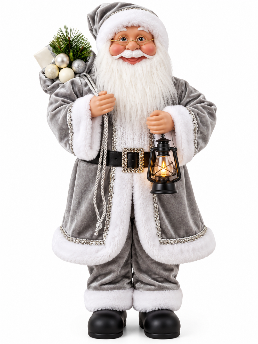 Christmas Santa Claus Decoration with Lantern Silver | CK9189-18SL - Home & Kitchen - Lebanon