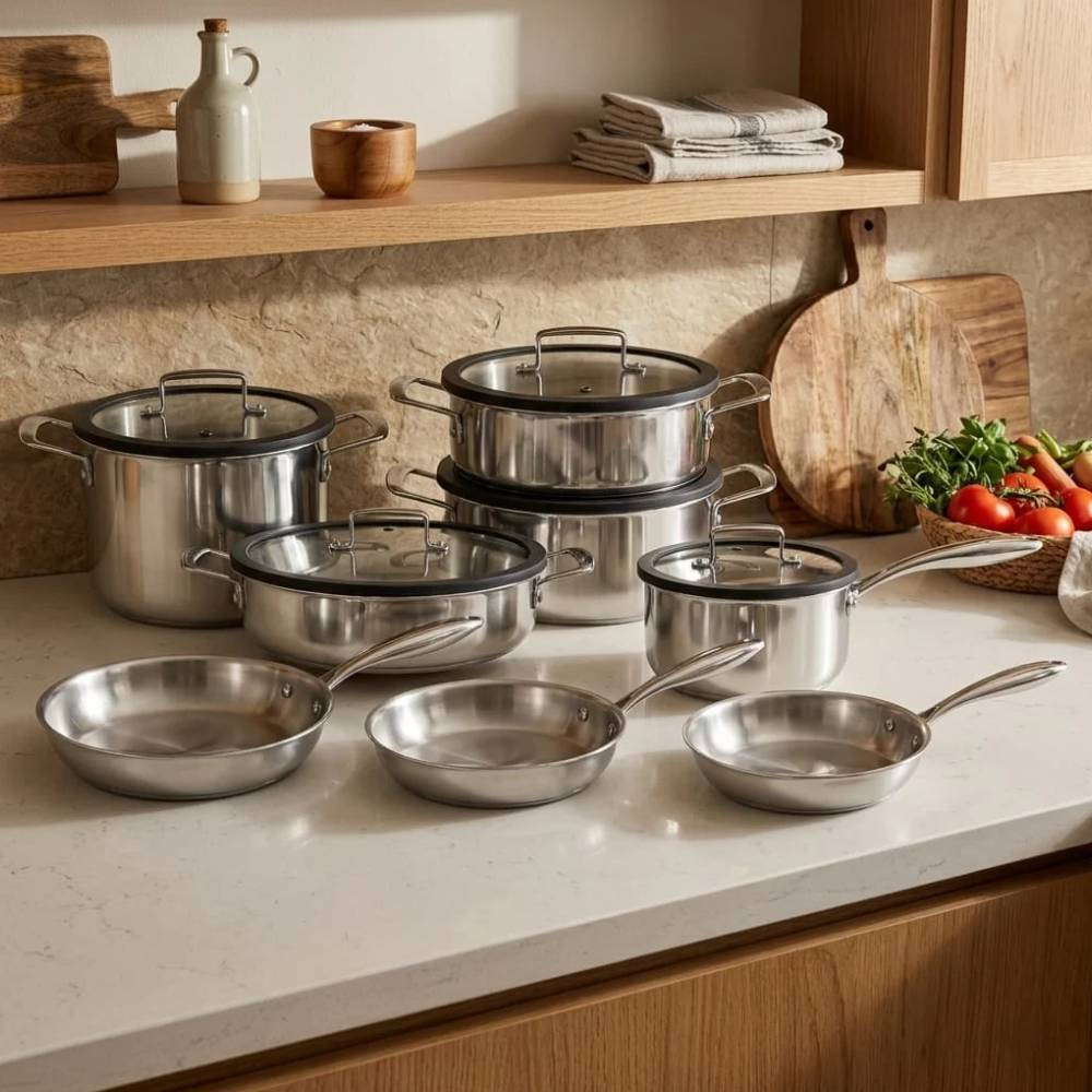 GeBe Aristo Natural 8-Piece 304 Stainless Steel Cookware Set