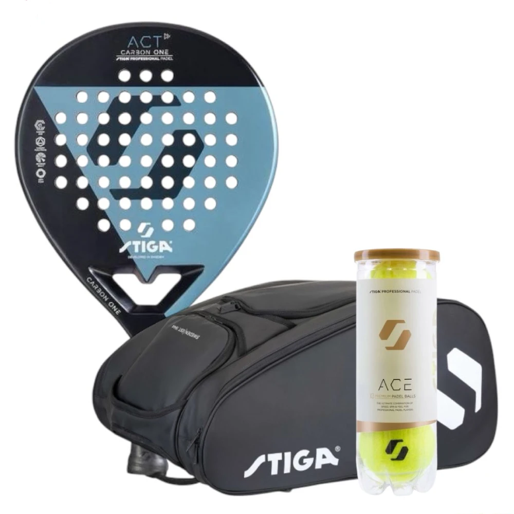 Stiga Padel Racket ACT Black/Blue + Stiga Padel Ball ACE Pack + Stiga Padel Bag Court Black