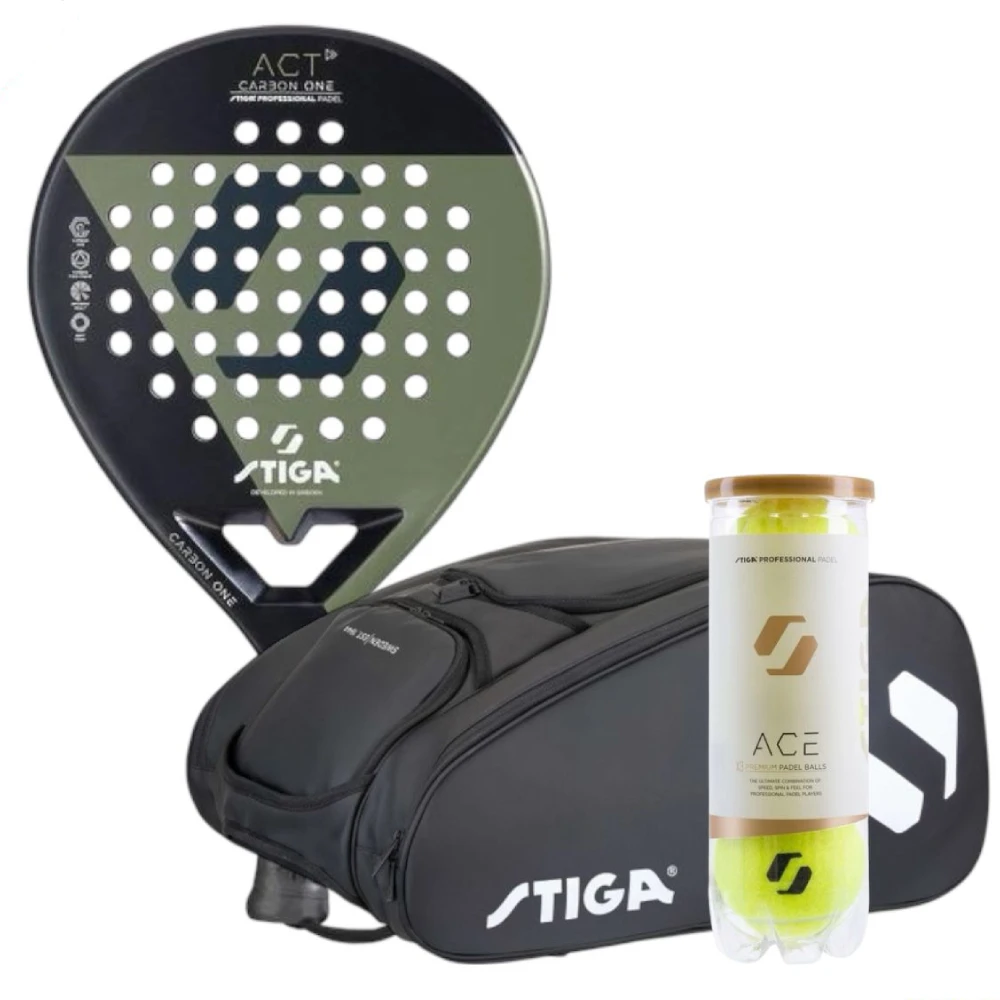 Stiga Stiga Padel Racket ACT Black/Olive + Stiga Padel Ball ACE Pack + Stiga Padel Bag Court Black - Sports & Outdoors - Lebanon