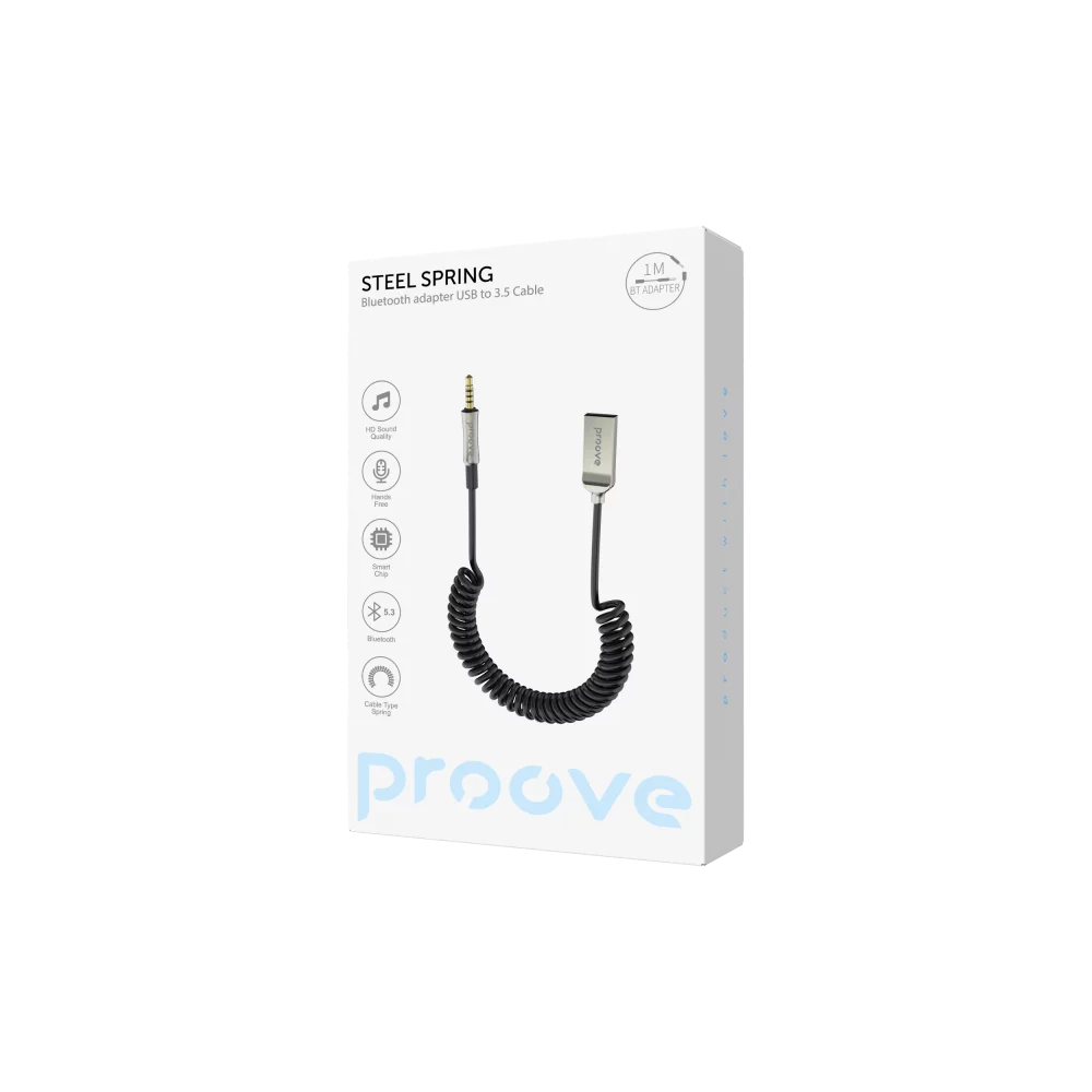 Proove Proove Steel Spring Bluetooth Type-C to 3.5mm AUX Cable - Black | ACSS00005201 - Computers & Tech - Lebanon