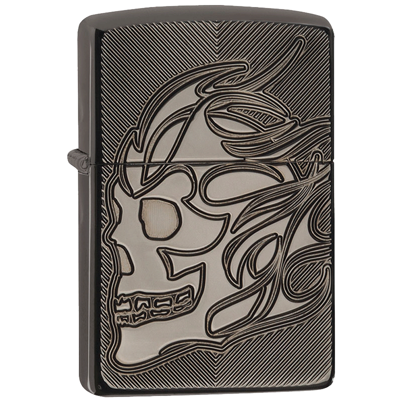Zippo Zippo Armor Deep Carved Flaming Skull Windproof Lighter - Black Ice | 29230 - Home & Kitchen - Lebanon