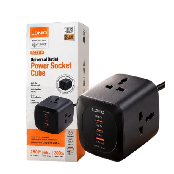 LDNIO LDNIO Universal Outlet Power Socket Cube 2500W 65W | SC3319 - Home & Kitchen - Lebanon