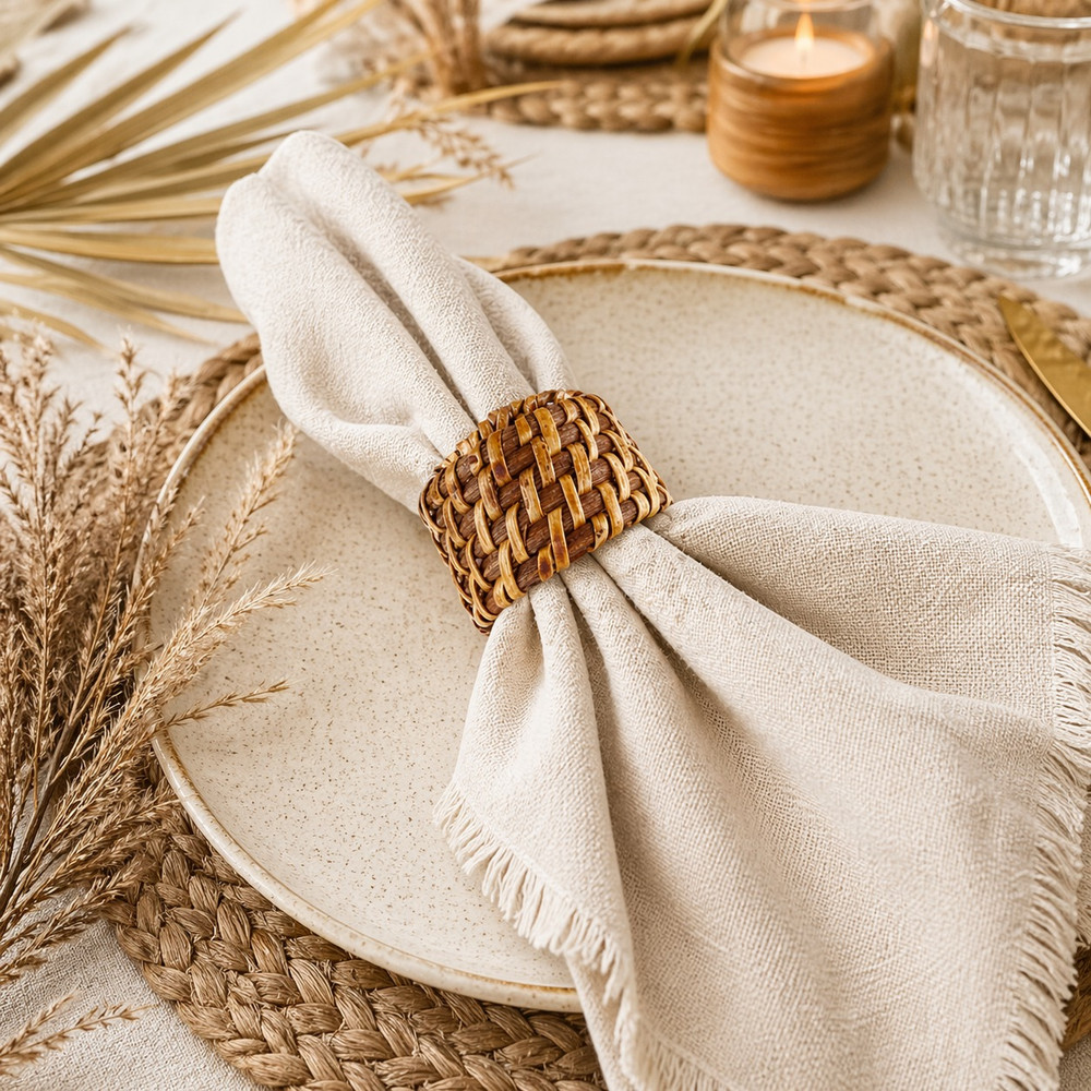 Karaca Karaca Veranda Bohemian Rattan Napkin Ring Natural Wood | 8683650379317 - Home & Kitchen - Lebanon