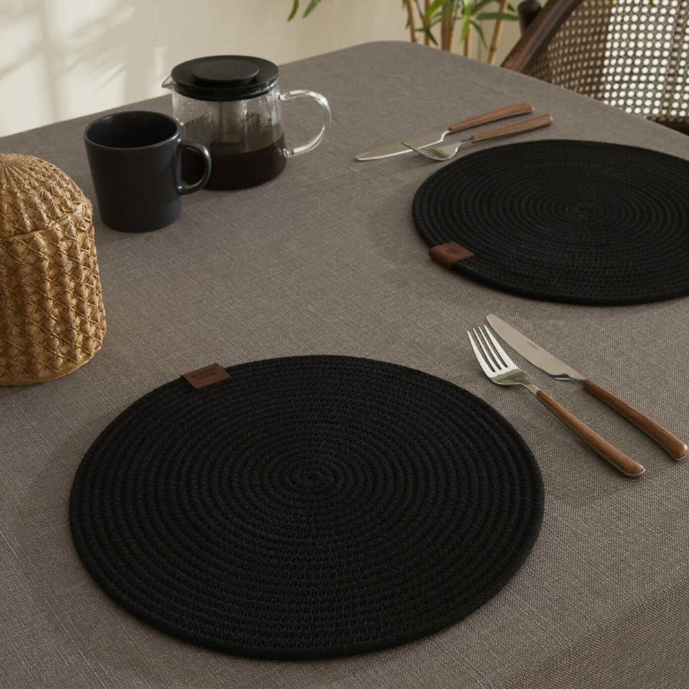 Karaca Karaca Carla Placemat Black Square 32 x 32 cm | 8680214389423 - Home & Kitchen - Lebanon