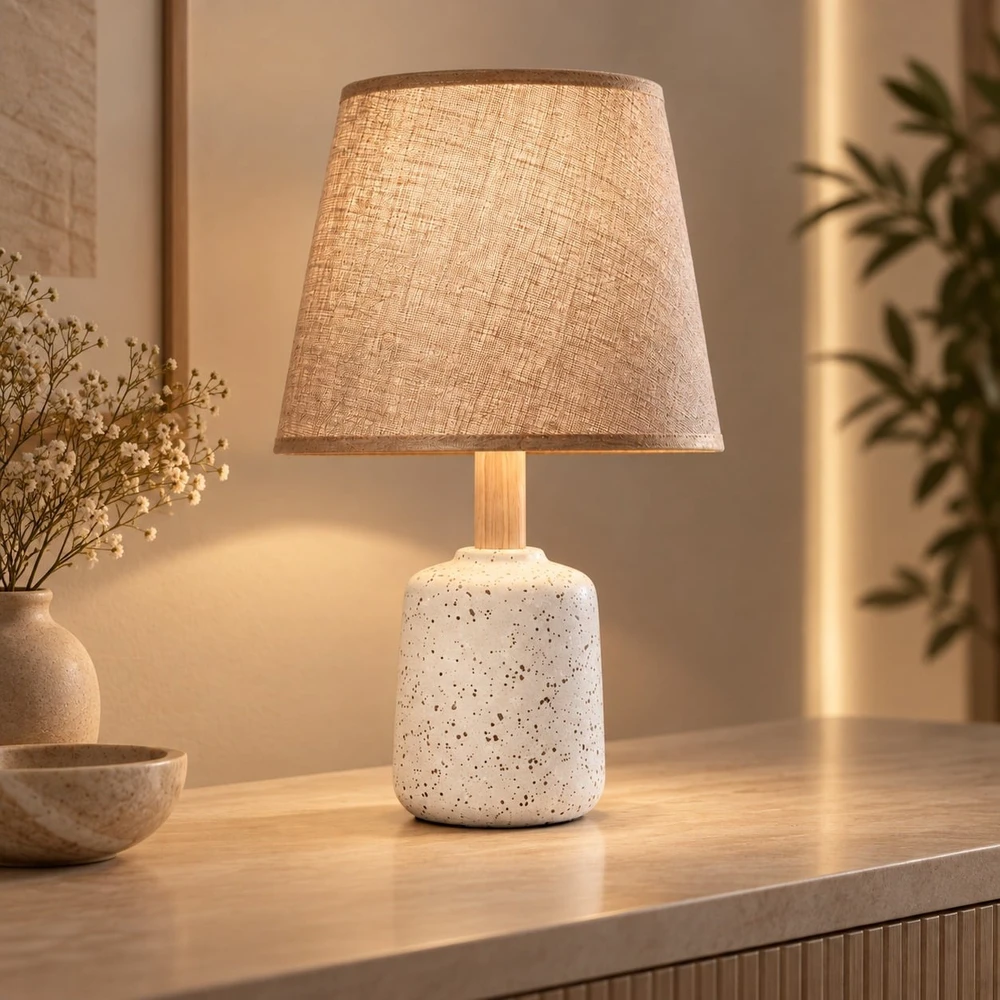 SK SK Boho Ceramic Table Lamp Beige Burlap Shade | SK926 - Home & Kitchen - Lebanon
