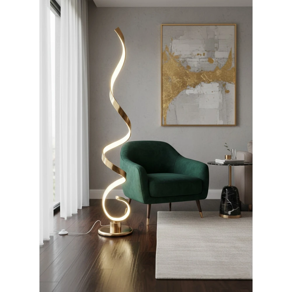 SK SK Gold Spiral LED Floor Lamp 138 cm Plug-In | SK861 - Home & Kitchen - Lebanon