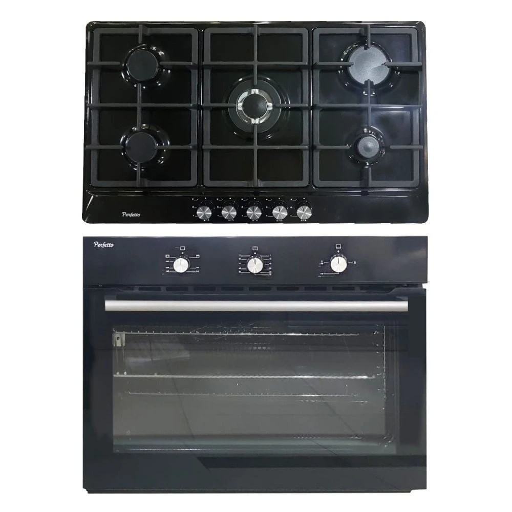 Perfetto PERH901BG Built-in Gas Hob and Oven Black 90cm | PERH901BG+PER-B901BG