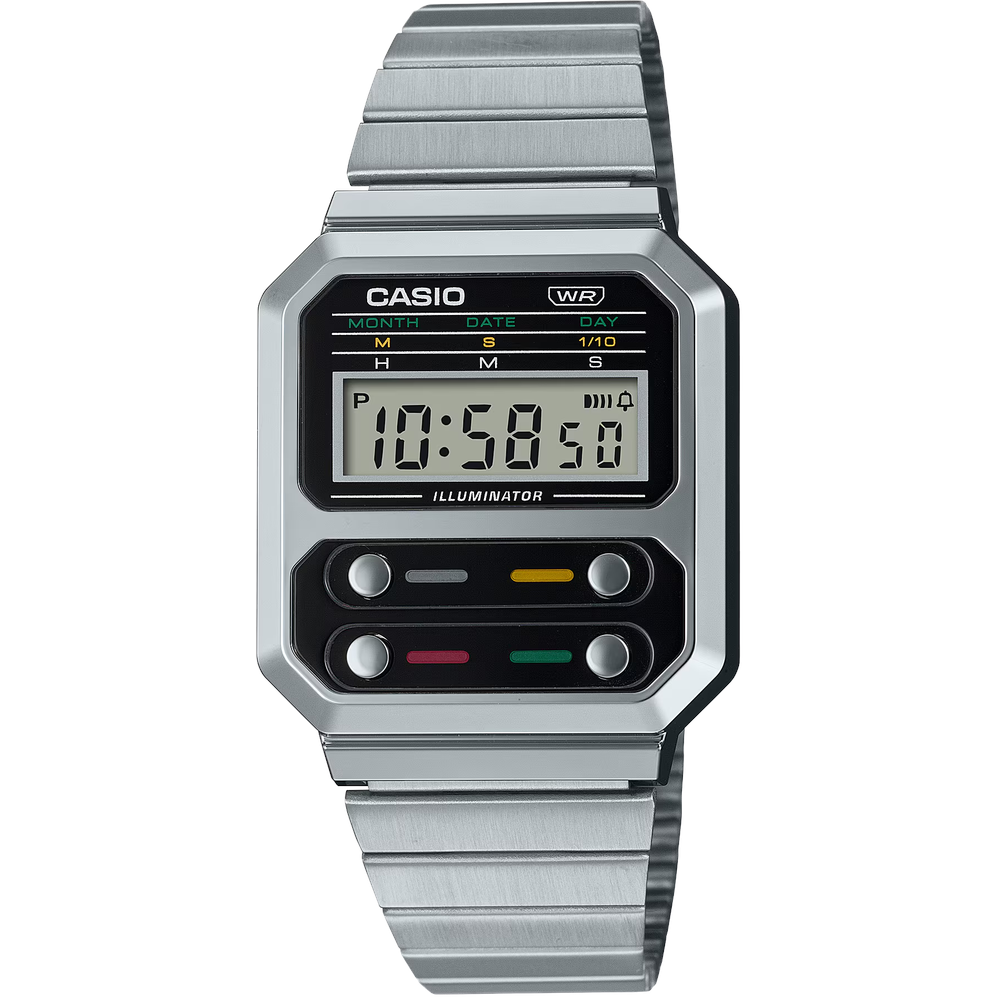 Casio Casio Vintage Digital Unisex Watch Silver Case, Black Dial, Silver Stainless Steel Band | A100WE-1ADF - Computers & Tech - Lebanon