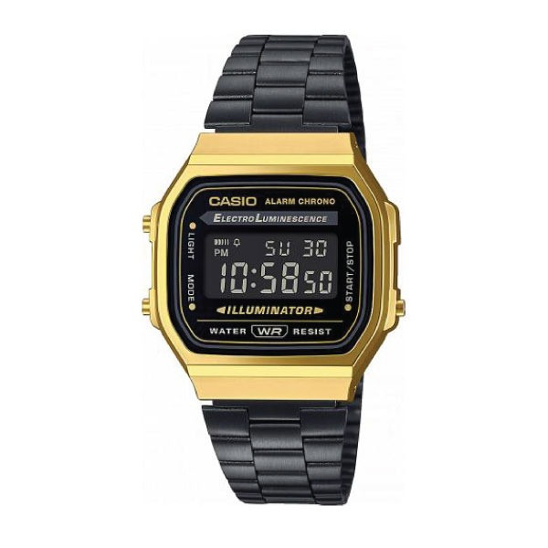 Casio Casio Vintage Digital Unisex Watch - Gold-Plated Case, Black Dial, Black Stainless Steel Band | A168WEGB-1BDF - Computers & Tech - Lebanon