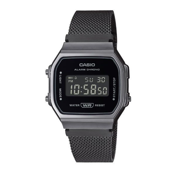 Casio Casio Vintage Digital Unisex Watch - Gunmetal Case, Black Dial & Black Stainless Steel Band | A168WEMB-1BDF - Computers & Tech - Lebanon