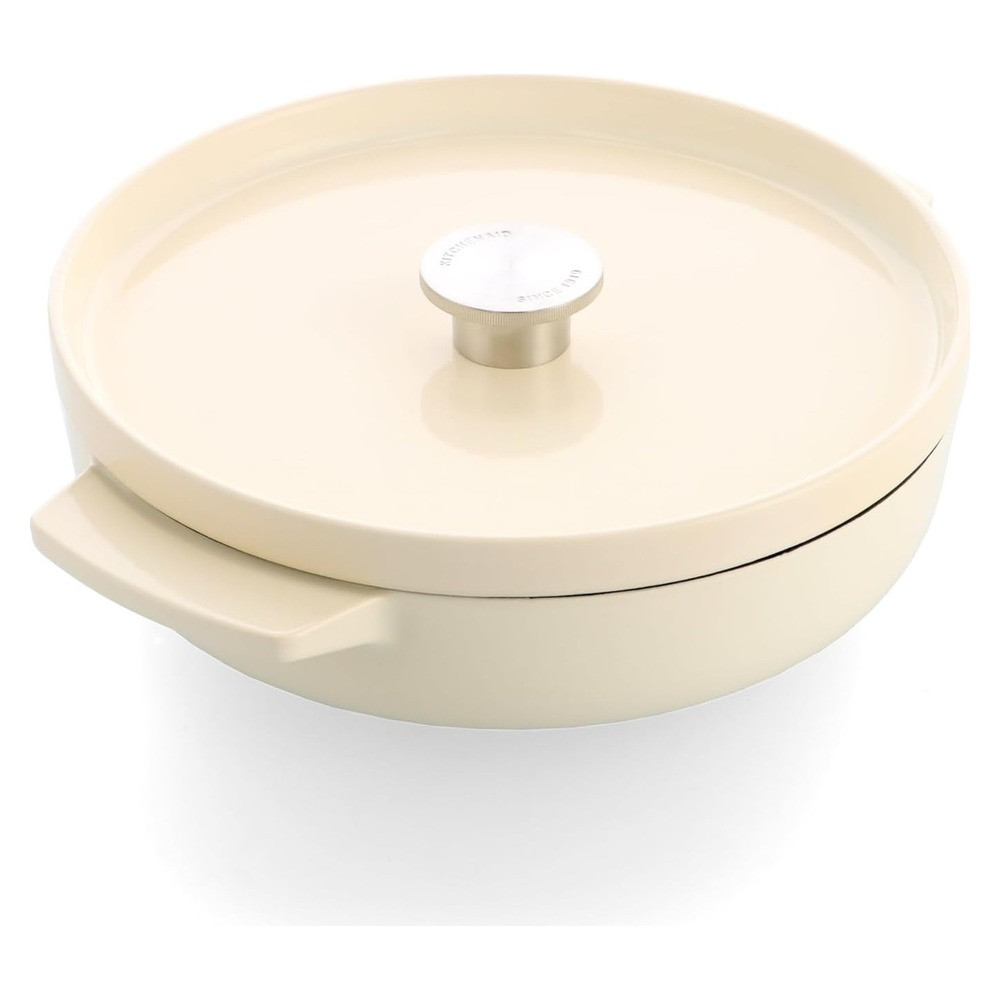 KitchenAid 26cm 2.77L Cast Iron Saucepan with Lid & Non-Stick Coating - Almond Cream | CC009010-001