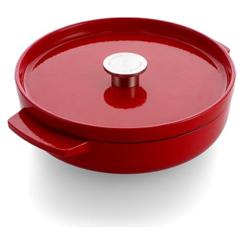 KitchenAid 26cm 2.77L Cast Iron Saucepan with Lid & Non-Stick Coating - Empire Red | CC009009-001
