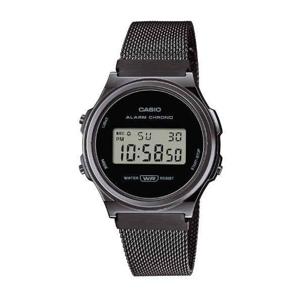 Casio Casio Vintage Digital Unisex Watch Gunmetal Gray Case, Black Dial & Black Mesh Stainless Steel Band | A171WEMB-1ADF - Computers & Tech - Lebanon