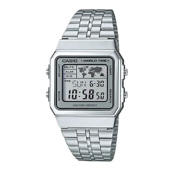 Casio Casio Vintage Digital Unisex Watch Silver Case, Silver Dial & Silver Stainless Steel Band | A500WA-7DF - Computers & Tech - Lebanon