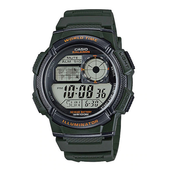 Casio Casio Digital Men Watch Black Case, Dark Green Dial , Dark Green Resin Band | AE-1000W-3AVDF - Computers & Tech - Lebanon