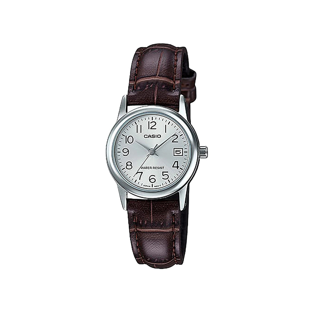 Casio Casio casio-women-3h-watch- Women Watch Silver Brown Leather | LTP-V002L-7B2UDF - Home & Kitchen - Lebanon