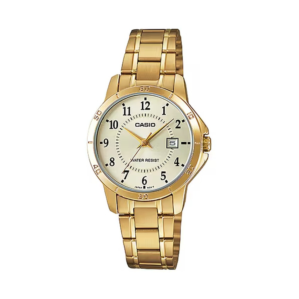 Casio Casio casio-women-3h-watch- Women Watch Gold Stainless Steel | LTP-V004G-9BUDF - Home & Kitchen - Lebanon
