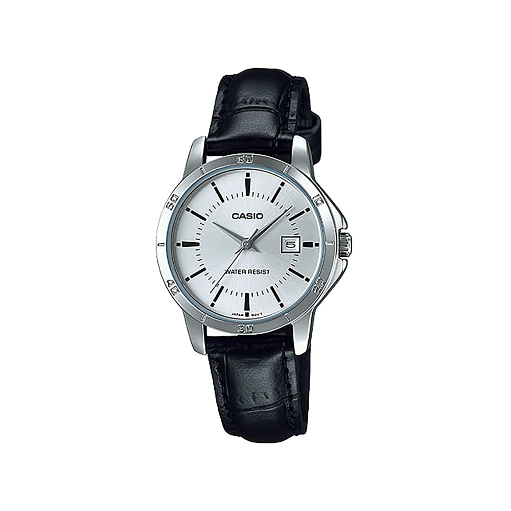 Casio Casio casio-women-3h-watch- Women's Watch Silver Black Leather | LTP-V004L-7AUDF - Beauty & Personal Care - Lebanon