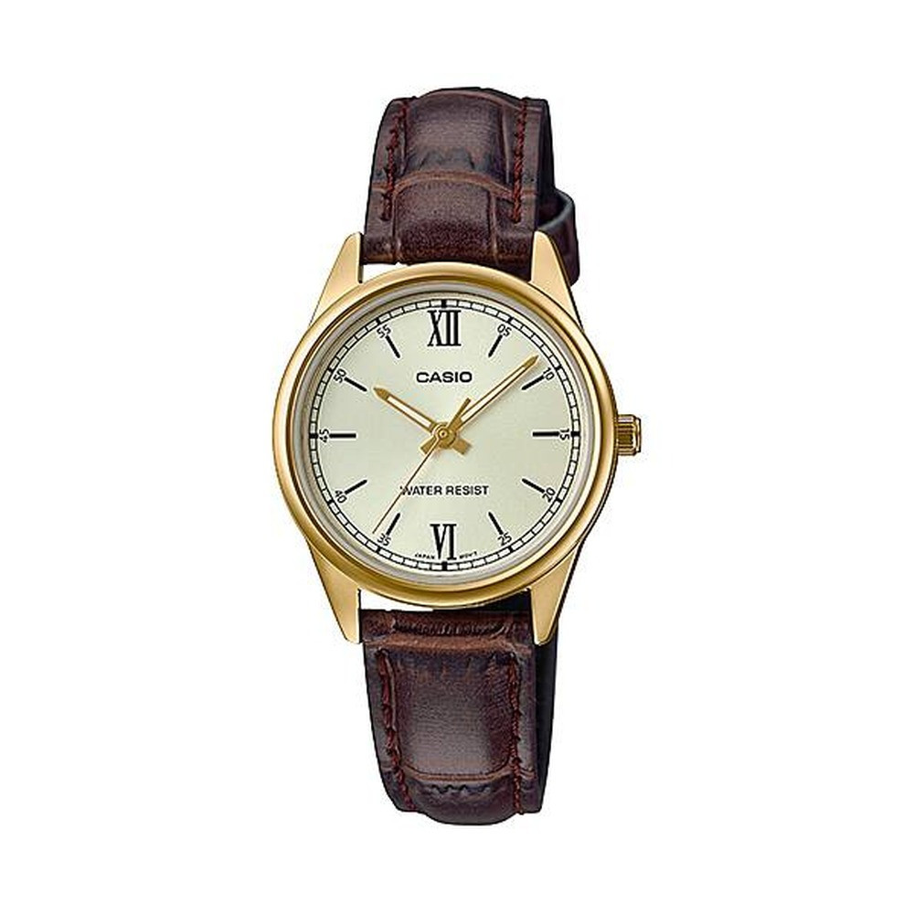 Casio Casio casio-women-3h-watch- Women Watch Gold Leather Band | LTP-V005GL-9BUDF - Beauty & Personal Care - Lebanon