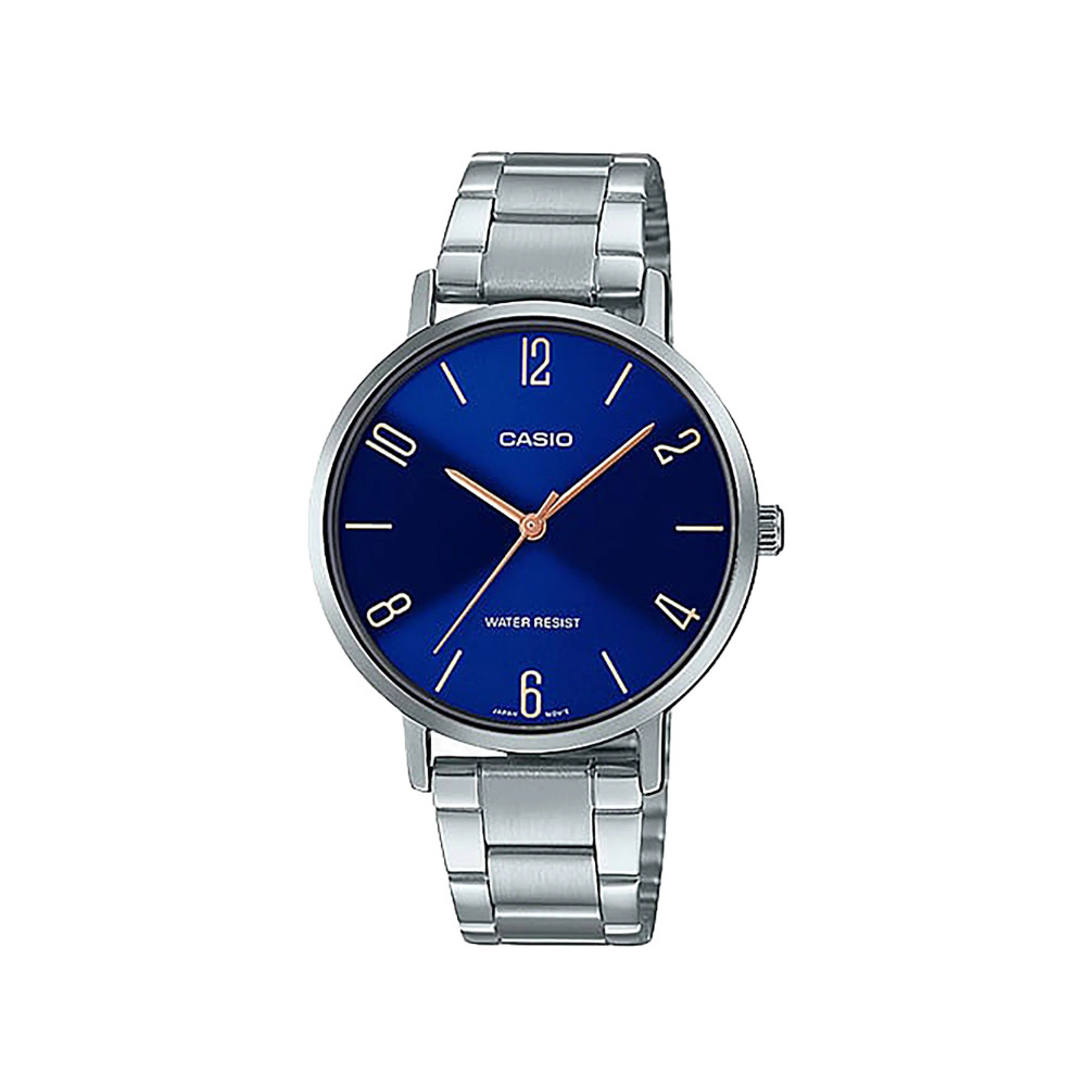 Casio Casio casio-women-3h-watch- Women Watch LTP-VT01D-2B2 Silver Blue Dial | LTP-VT01D-2B2UDF - Home & Kitchen - Lebanon