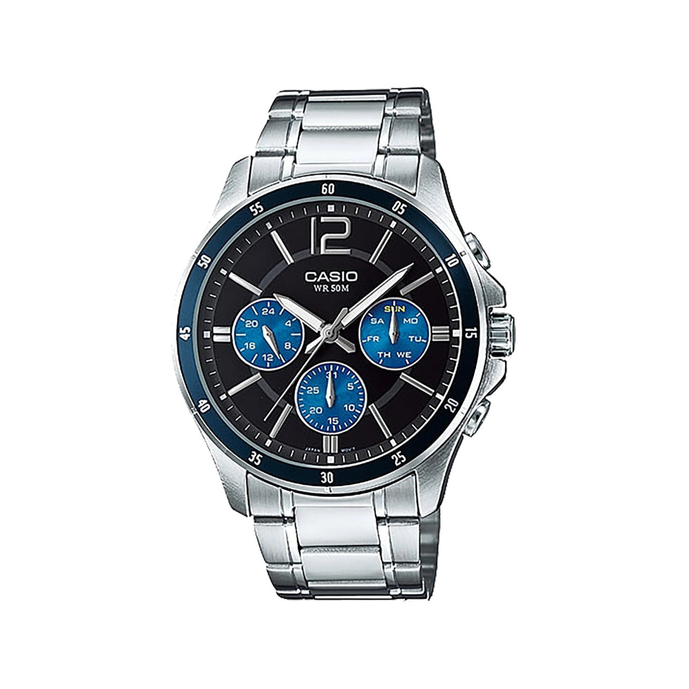 Casio Casio casio-men-3h-watch- Men's Analog Watch Silver 43.5mm | MTP-1374D-2AVDF - Home & Kitchen - Lebanon