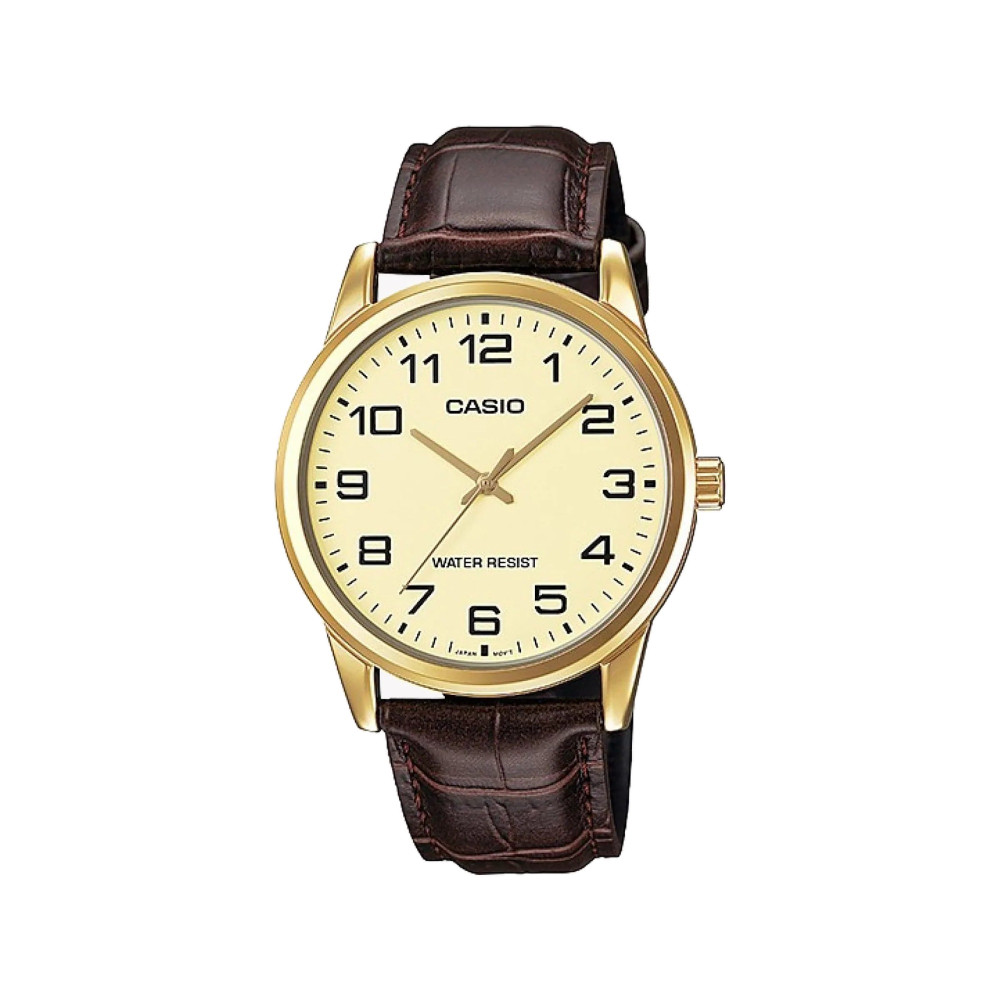 Casio Casio casio-men-3h-watch- Men's Watch Gold Brown Leather | MTP-V001GL-9BUDF - Home & Kitchen - Lebanon