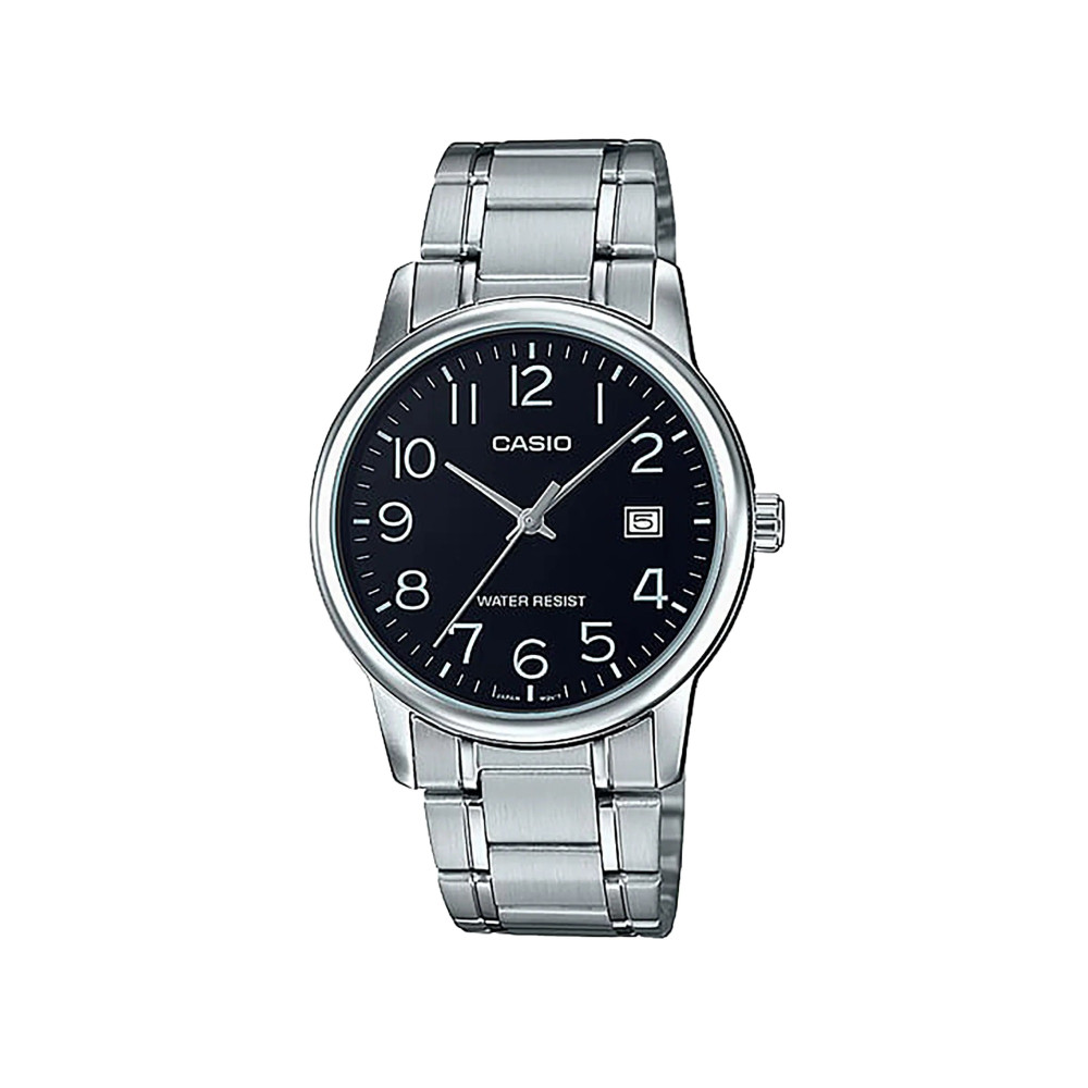 Casio Casio casio-men-3h-watch- men's analog watch Silver Black 44mm | MTP-V002D-1BUDF - Home & Kitchen - Lebanon