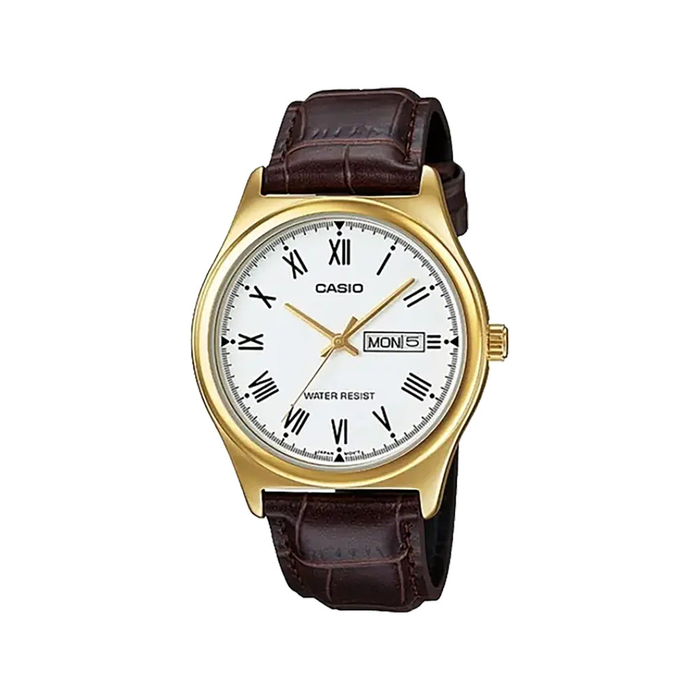 Casio Casio casio-men-3h-watch- Men Watch Gold Leather Strap 42mm | MTP-V006GL-7BUDF - Home & Kitchen - Lebanon