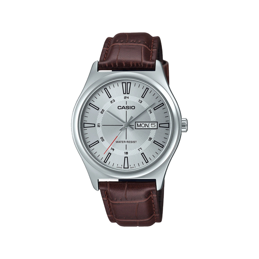 Casio Casio Men 3H Watch Brown Leather Silver | MTP-V006L-7CUDF - Sports & Outdoors - Lebanon