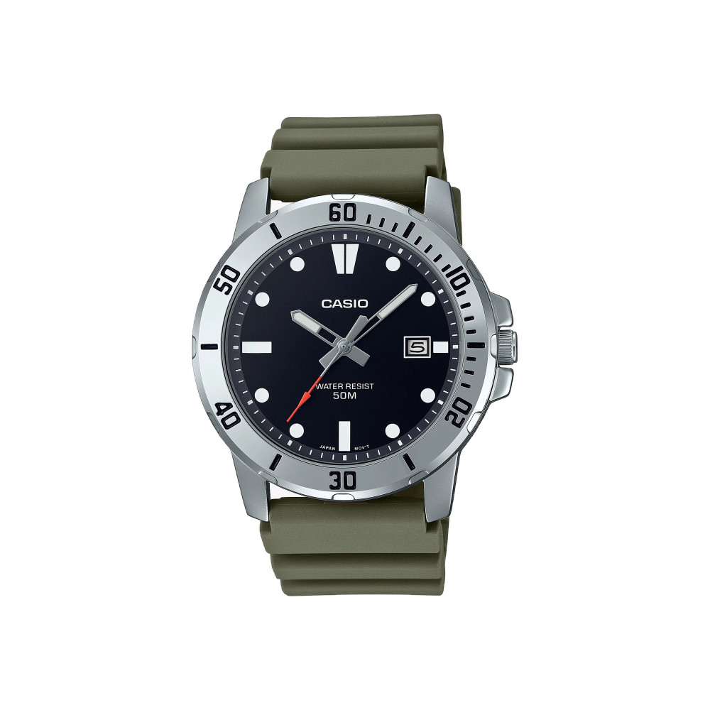 Casio Casio men 3h watch Black Dial Green Band | MTP-VD01-3EVUDF - Sports & Outdoors - Lebanon