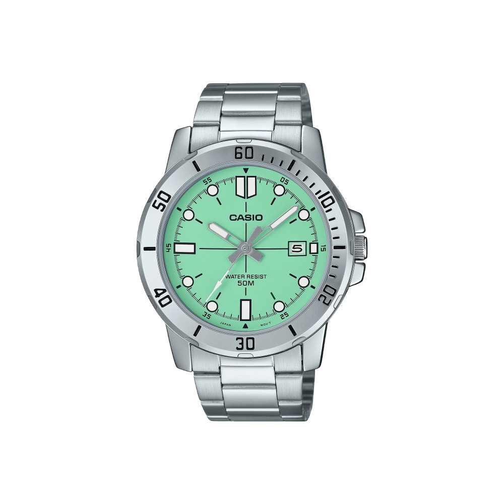 Casio Casio casio-men-3h-watch- Men's Analog Watch Silver Green Dial | MTP-VD01D-3E1VUDF - Home & Kitchen - Lebanon