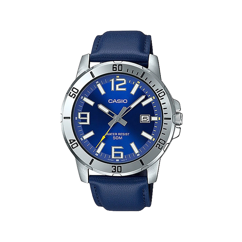 Casio Casio casio-men-3h-watch- Men's Watch Silver Blue Dial 45mm | MTP-VD01L-2BVUDF - Home & Kitchen - Lebanon