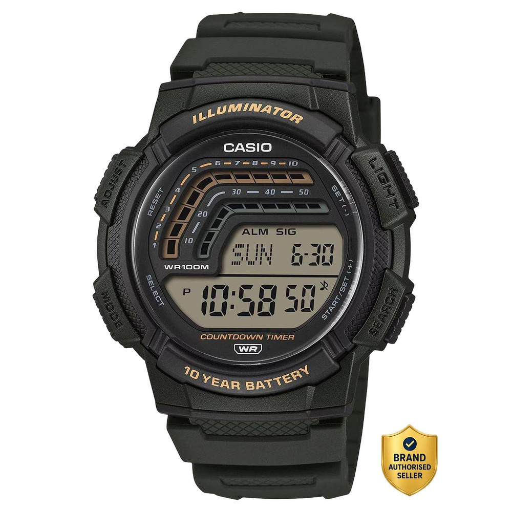 Casio Casio Men's Digital Watch 100m Water Resistant | WS-1800-3AVDF - Sports & Outdoors - Lebanon