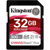 Kingston 32GB Canvas React Plus SDHC UHS-II 300R/260W U3 V90 for Full HD/4K/8K | SDR2/32GB