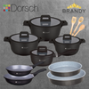 Dorsch Lifetime Granite Cookware Set – 8-Piece Marble Nonstick Pots & Pans with Glass Lids + 3 Wooden Spoons