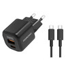 Porodo Dual Port Wall Charger with Cable (USB-C) - Black | PD-FWCH060-C-BK