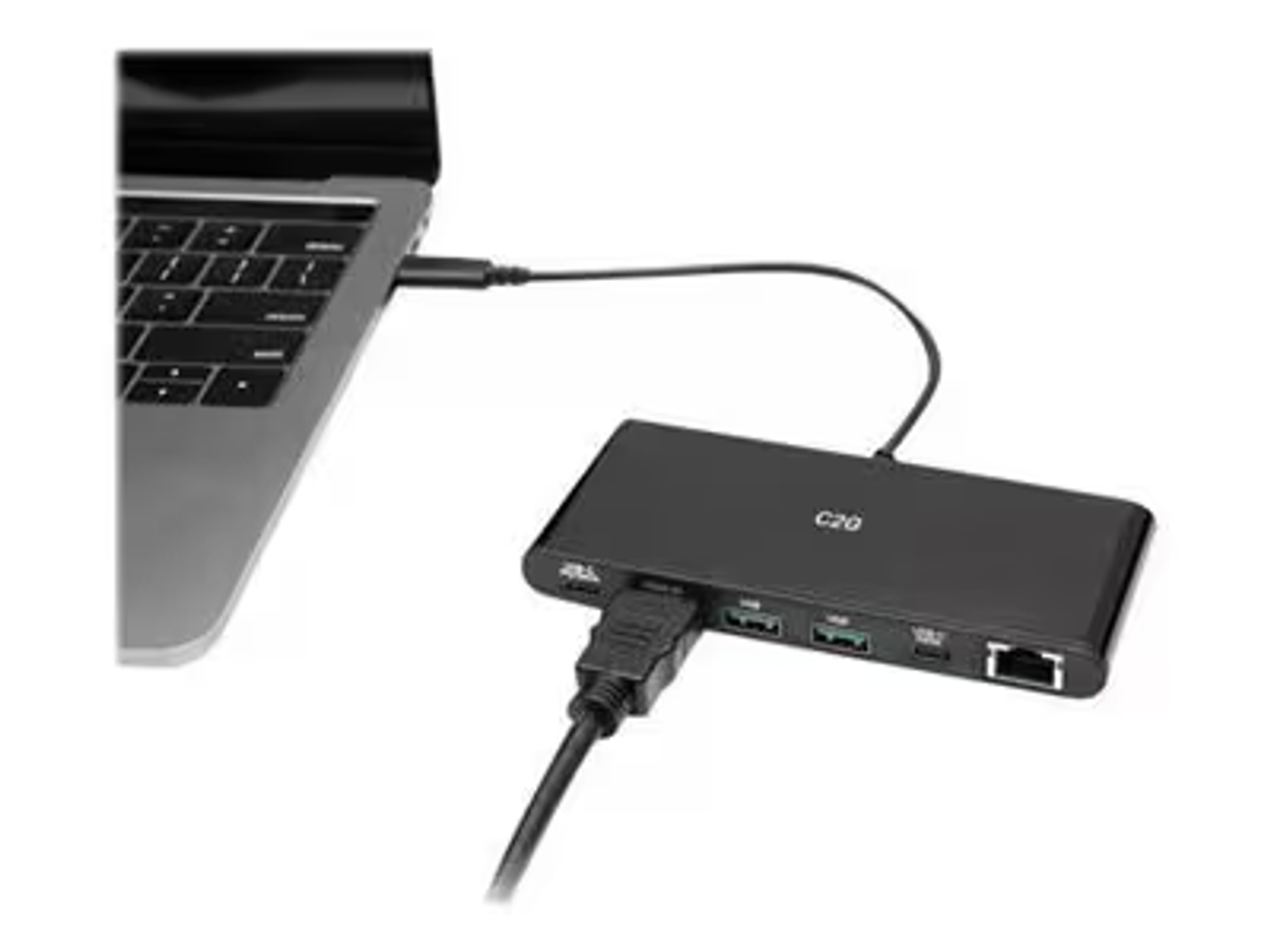 C2G USB-C to Ethernet Adapter with 3-Port USB Hub - Black